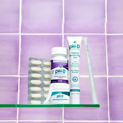 pH-D Feminine Health menopause product line displayed, highlighting support for hormonal balance and menopausal wellness