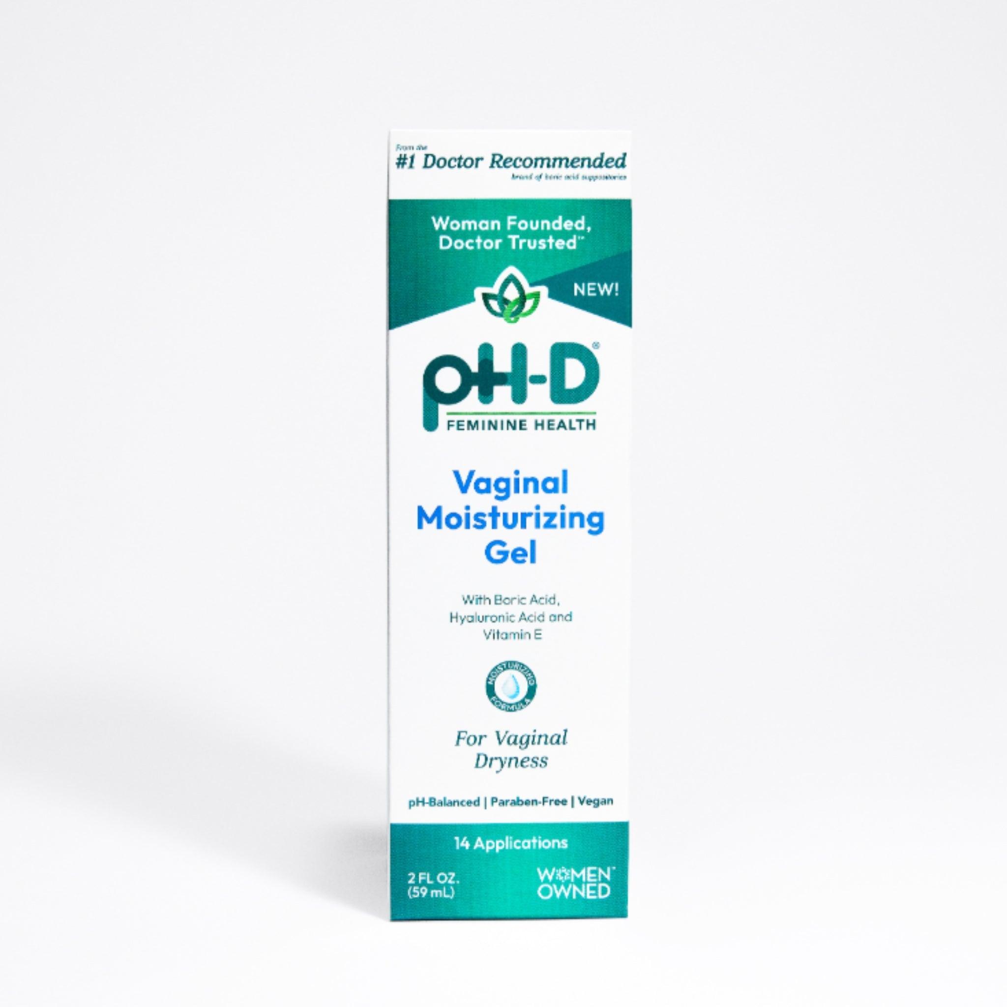 A white box packaging of pH-D Feminine Health Vaginal Moisturizing Gel.